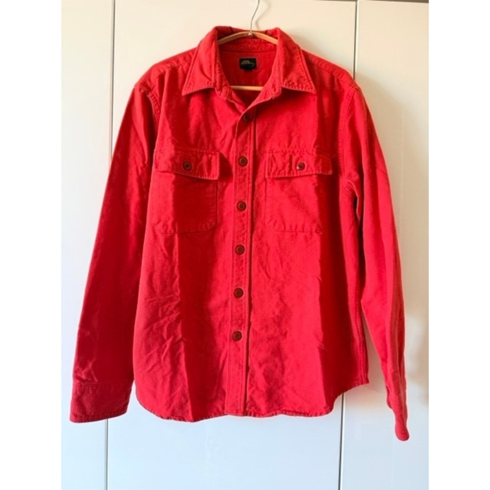 L.L. Bean Red Chamois Flannel Shirt Jacket Size M Chest Pockets - Picture 2 of 9